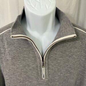 St. Croix Men's solid gray w/ white trim 1/4 zip pullover Sweater XL EUC